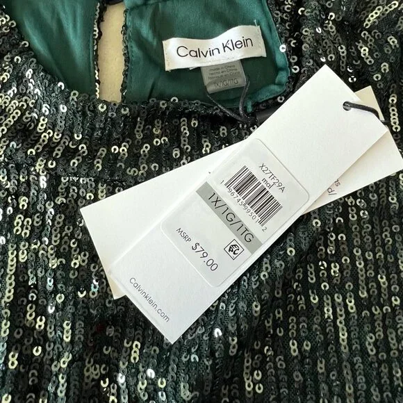 Calvin Klein short sleeve green sequin top blouse size 1X NWT - Picture 5 of 8